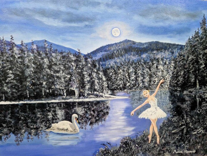 Peinture intitulée "Swan Lake Ballerina" par Marina Alexander, Œuvre d'art originale, Huile