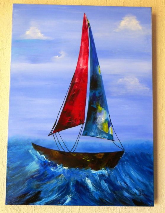 Schilderij getiteld "UN BATEAU DE RÊVE" door Marine, Origineel Kunstwerk