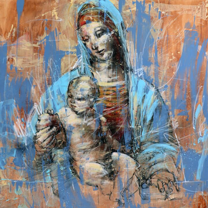 Malerei mit dem Titel "Madonna of the Pome…" von Mario Henrique, Original-Kunstwerk, Acryl Auf Keilrahmen aus Holz montiert