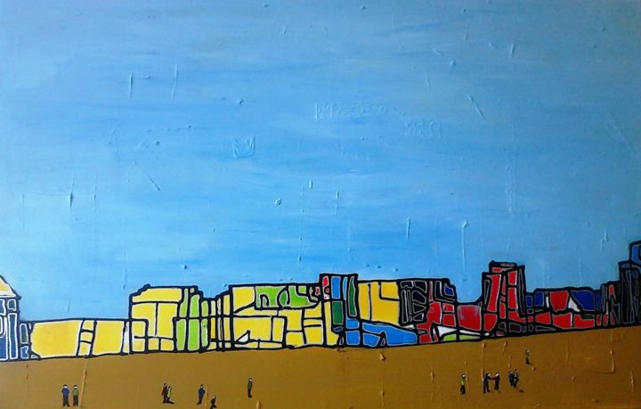 Painting titled "Vue d'Oostende II" by Mario Villaggi, Original Artwork, Acrylic