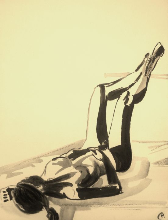 Pintura titulada "Nu allongé" por Marion Carralero, Obra de arte original, Tinta