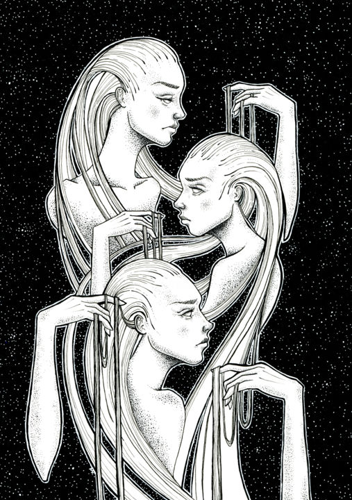 Dibujo titulada "Three muses of insp…" por Mariya Markina, Obra de arte original, Pluma de gel