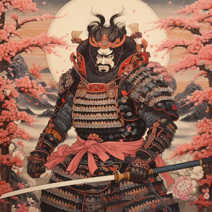 Artes digitais intitulada "Guerrero Samurai" por Mark Eting, Obras de arte originais, Imagem gerada por IA