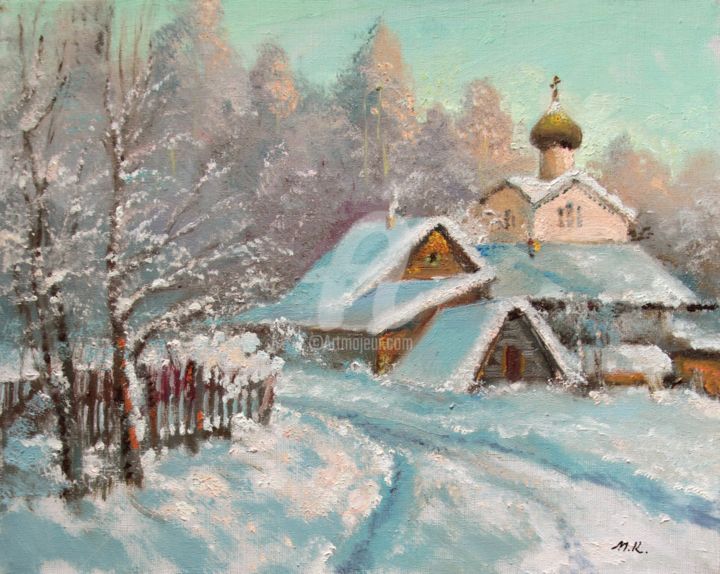 Painting titled "Christmas, frosty d…" by Mark Kremer, Original Artwork, Oil
