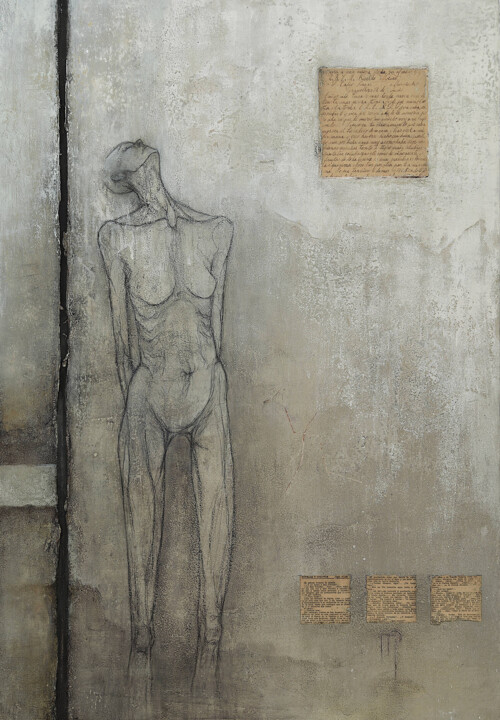 Картина под названием "el grito de un sile…" - Marleen Pauwels, Подлинное произведение искусства, Масло