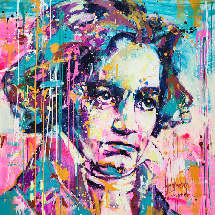 Painting titled "Ludwig van Beethoven" by Marta Zawadzka, Original Artwork, Acrylic Mounted on Wood Stretcher frame