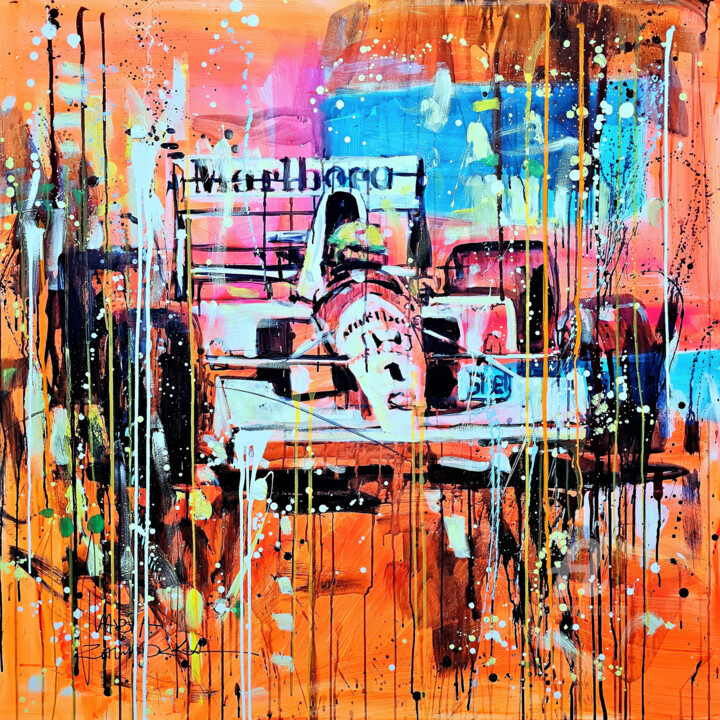 Pintura titulada "Senna - McLaren" por Marta Zawadzka, Obra de arte original, Acrílico Montado en Bastidor de camilla de mad…