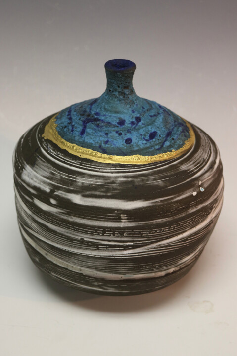 Sculpture titled "Gold Ringed Bottle" by Martie Geiger-Ho, Original Artwork, Ceramics