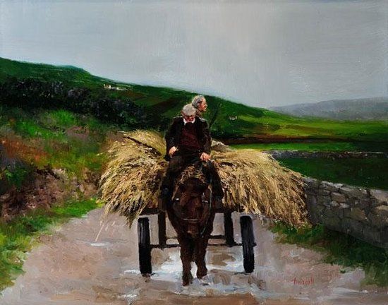 Pintura titulada "Hitching A Ride, Ir…" por Martin Driscoll, Obra de arte original, Oleo