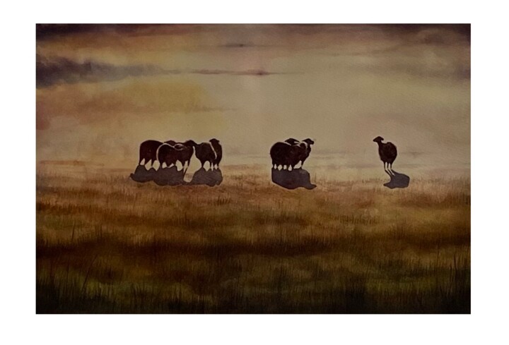Painting titled "The Sheep" by Martin S, Original Artwork, Watercolor
