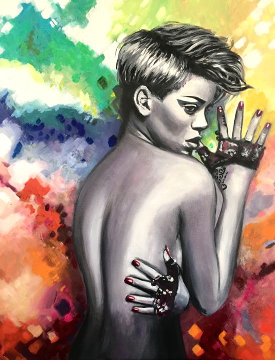 Malarstwo zatytułowany „Rihanna” autorstwa Martine Perugini, Oryginalna praca, Olej