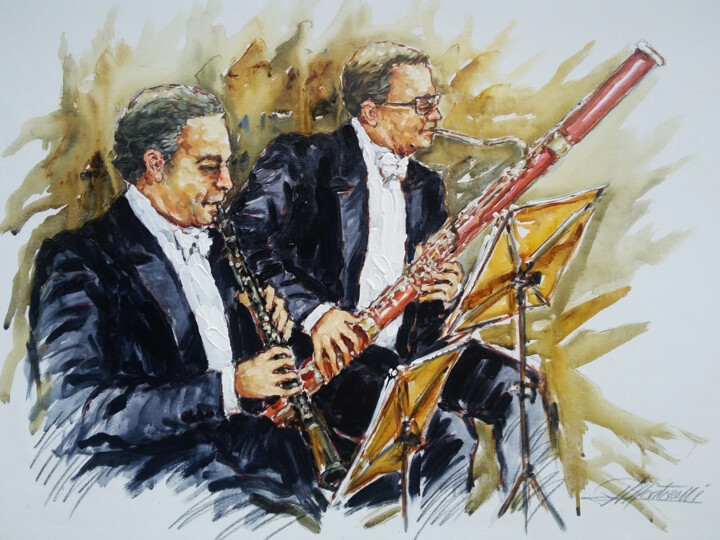 Painting titled "fagote-e-clarinete.…" by Martorelli, Original Artwork, Acrylic