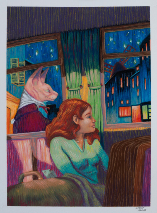Painting titled "Voyage de nuit" by Marty Crouz, Original Artwork, Pastel
