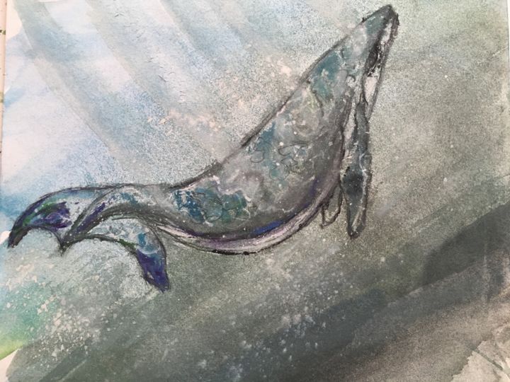 Pittura intitolato "Whale" da Mary Field, Opera d'arte originale, Acquarello