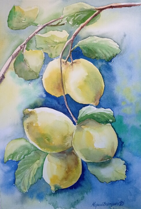 Painting titled "Yellow" by Maryna Voitenko, Original Artwork, Watercolor