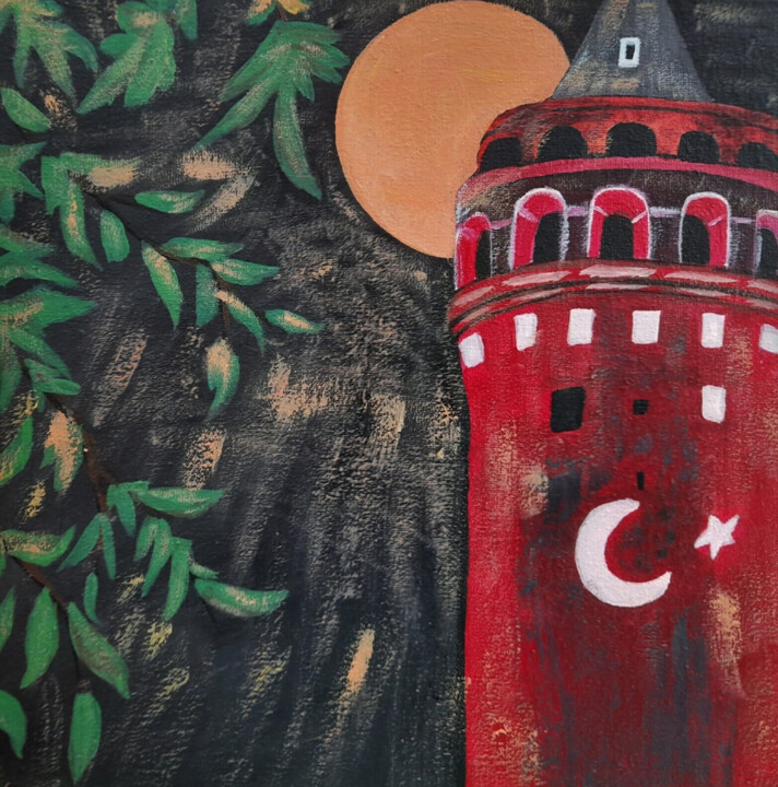 Painting titled "Istanbul Galata Tow…" by Maryna Yasar, Original Artwork, Acrylic