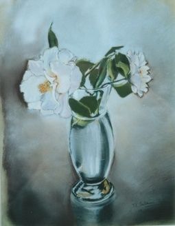 Painting titled "Camélias blancs" by Maryse Salaun-Talec, Original Artwork