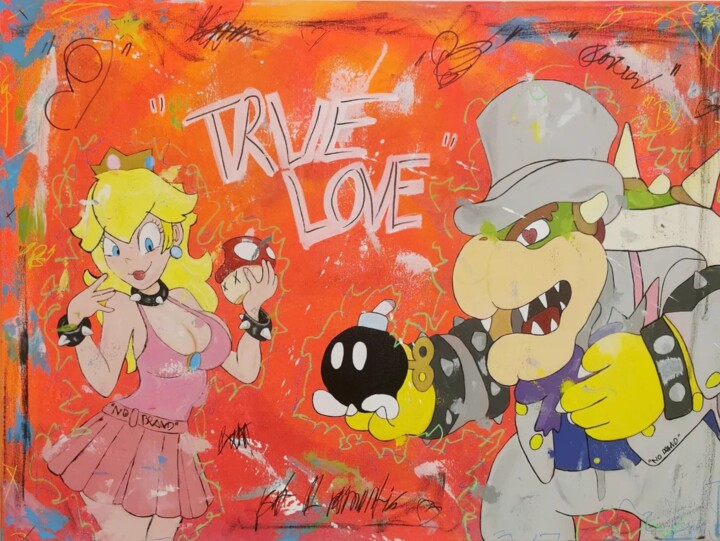 「True Love」というタイトルの絵画 Ma$Kによって, オリジナルのアートワーク, アクリル ウッドストレッチャーフレームにマウント