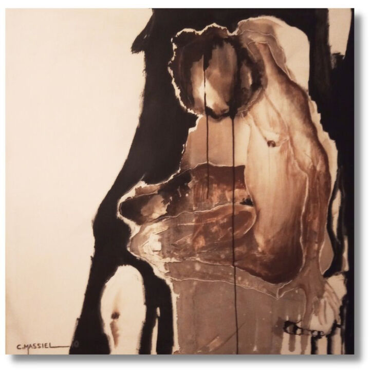 Malarstwo zatytułowany „Figurative I” autorstwa Massiel, Oryginalna praca, Akryl Zamontowany na Drewniana rama noszy
