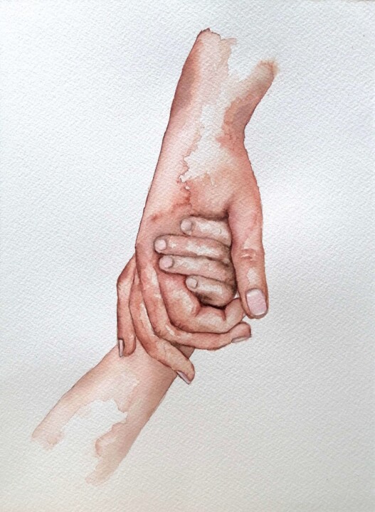 Peinture intitulée "Holding Hands" par Mateja Marinko, Œuvre d'art originale, Aquarelle