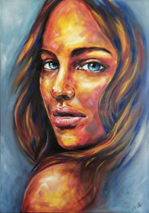 Blue Eyes Colorful Oil Portrait Painting Painting By Mateja Marinko Artmajeur