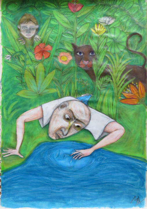 Dibujo titulada "Narcisse & Co" por Mathieu Zeitindjioglou (Mathieu Z), Obra de arte original, Pastel
