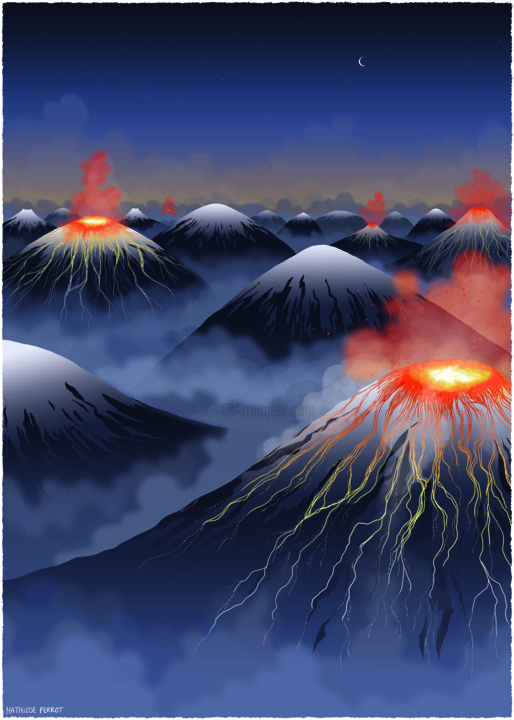 Volcans En Eruption Digital Arts By Mathilde Perrot Artmajeur