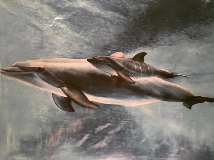 图画 标题为“deux dauphins” 由Brigitte Choanier, 原创艺术品, 粉彩