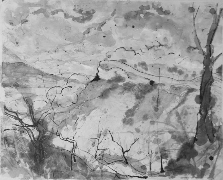 Drawing titled "paysage.jpg" by Matthieu Capelier, Original Artwork, Ink
