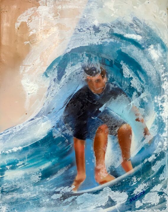 绘画 标题为“Surfista y playa” 由Mauricio Jose Miranda, 原创艺术品, 丙烯