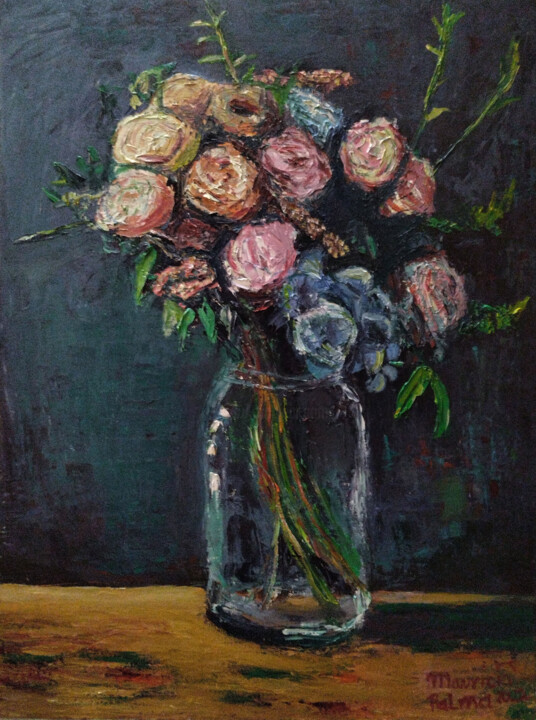 Painting titled "Vessel of Flowers" by Mauricio Palma, Original Artwork, Oil