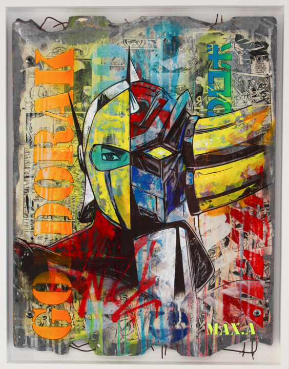 Painting titled "goldorak vs actarus…" by Max Andriot, Original Artwork, Acrylic Mounted on Wood Stretcher frame