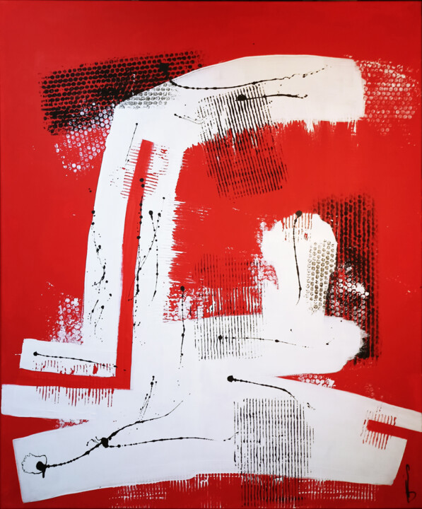 Painting titled "Rojo #102" by Max Fülöp, Original Artwork, Acrylic Mounted on Wood Stretcher frame