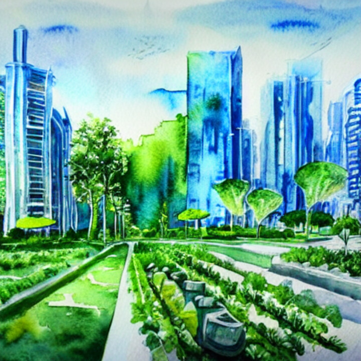 Digital Arts titled "future urban farming" by Maximilian Schopf (Vespamax), Original Artwork, AI generated image
