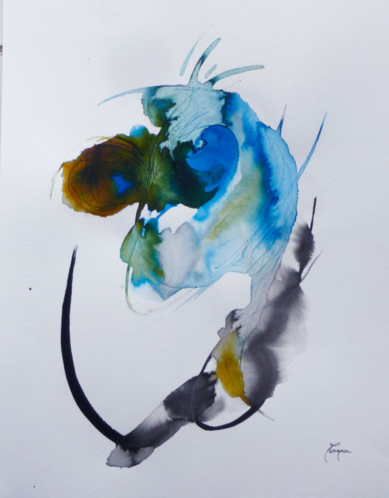Schilderij getiteld "variacion azul A 25…" door Maya Sumi-E, Origineel Kunstwerk, Inkt
