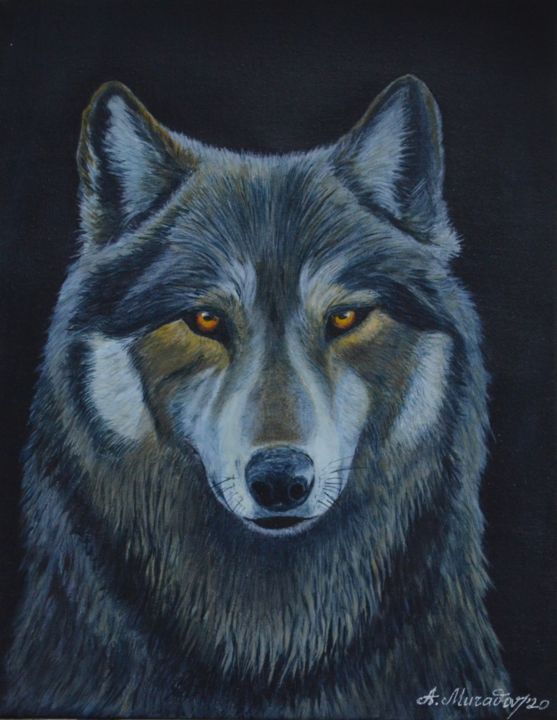 Painting titled "Wolf's Portrait" by Muradov, Original Artwork, Oil