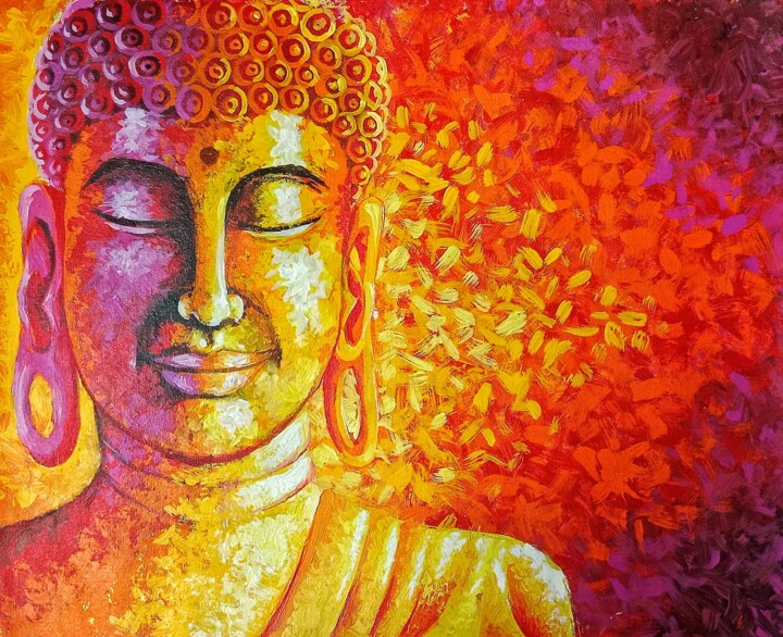 Painting titled "Buddha in Eternal P…" by Megh Harikrishnan, Original Artwork, Acrylic