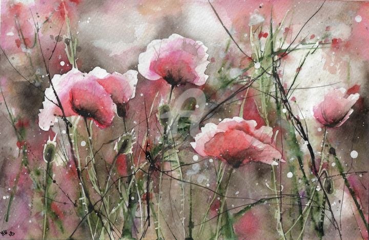 pink poppy flower art