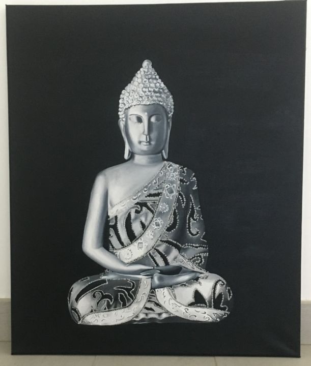 Ζωγραφική με τίτλο "Bouddha" από Mélanie Flamin, Αυθεντικά έργα τέχνης, Λάδι