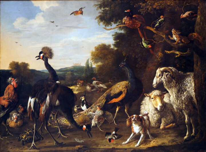 Peinture intitulée "Animal devant l'arc…" par Melchior D'Hondecoeter, Œuvre d'art originale, Huile