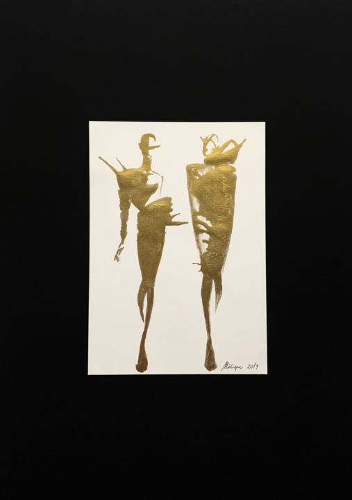 "Two golden figurine…" başlıklı Tablo Mélique Street tarafından, Orijinal sanat, Mürekkep