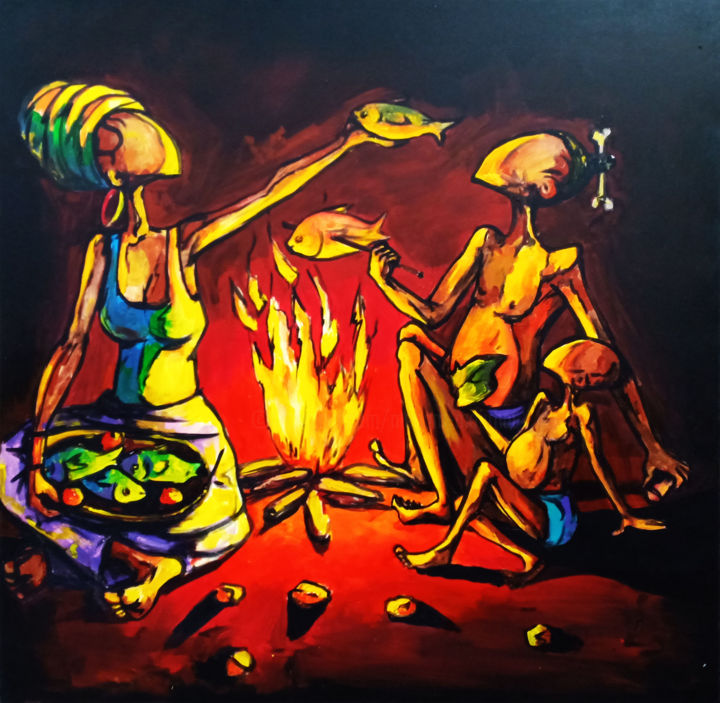 Painting titled "EN FAMILLE" by Meriam Mourhat, Original Artwork, Acrylic