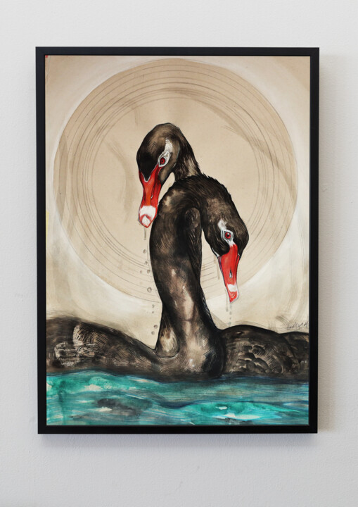 Картина под названием "''21'' - BLACK SWAN" - Merve Gürlek, Подлинное произведение искусства, Акварель