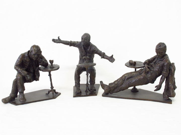 Sculpture titled "Les Trois Buveurs" by Messapi, Original Artwork, Bronze