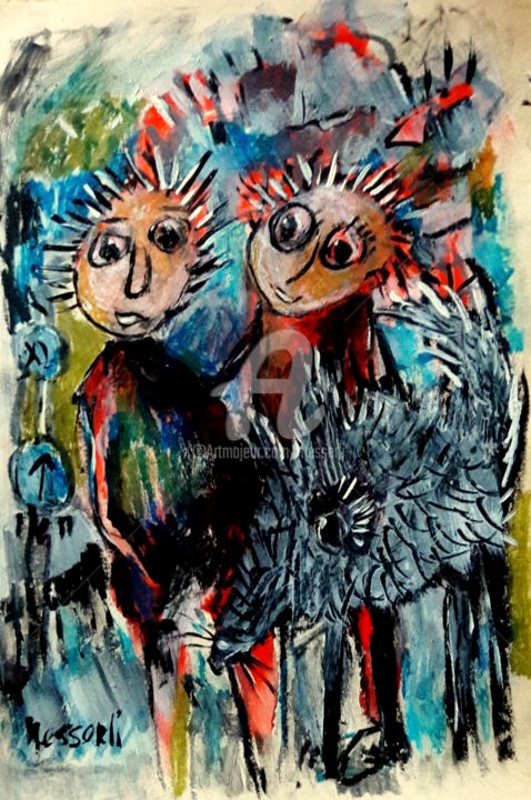 Painting titled "best friends" by Silvia Messerli, Original Artwork, Acrylic