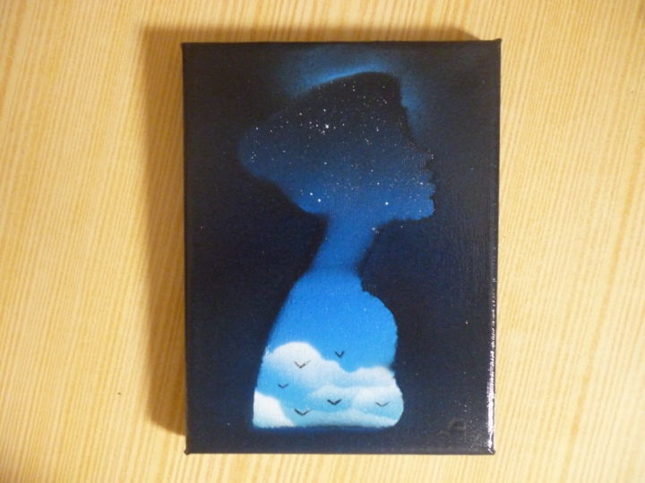 Painting titled "Sky girl" by André Bom, Original Artwork, Spray paint