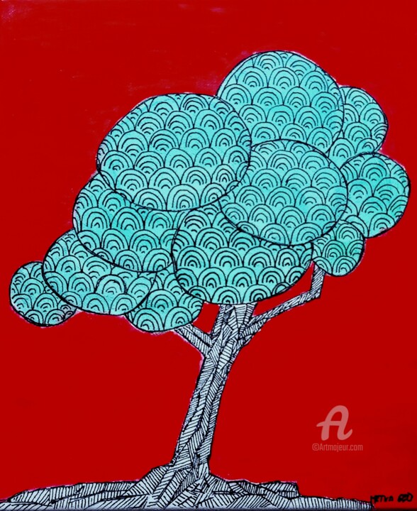 Schilderij getiteld "Little tree no. 2" door Metka Gelt, Origineel Kunstwerk, Acryl