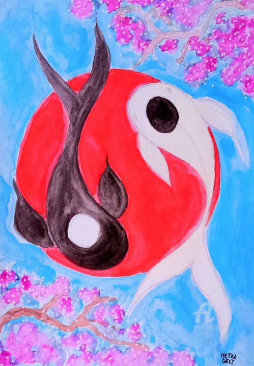 Peinture intitulée "Yin and yang" par Metka Gelt, Œuvre d'art originale, Aquarelle