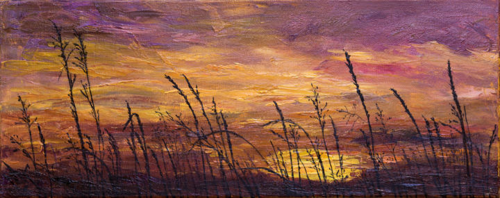 Peinture intitulée "evening grass" par Maria Mikhaylova-Goldman, Œuvre d'art originale, Huile