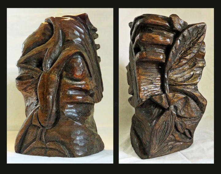 Escultura titulada "FEOFFEES HEAD" por Michael Lawrence, Obra de arte original, Madera